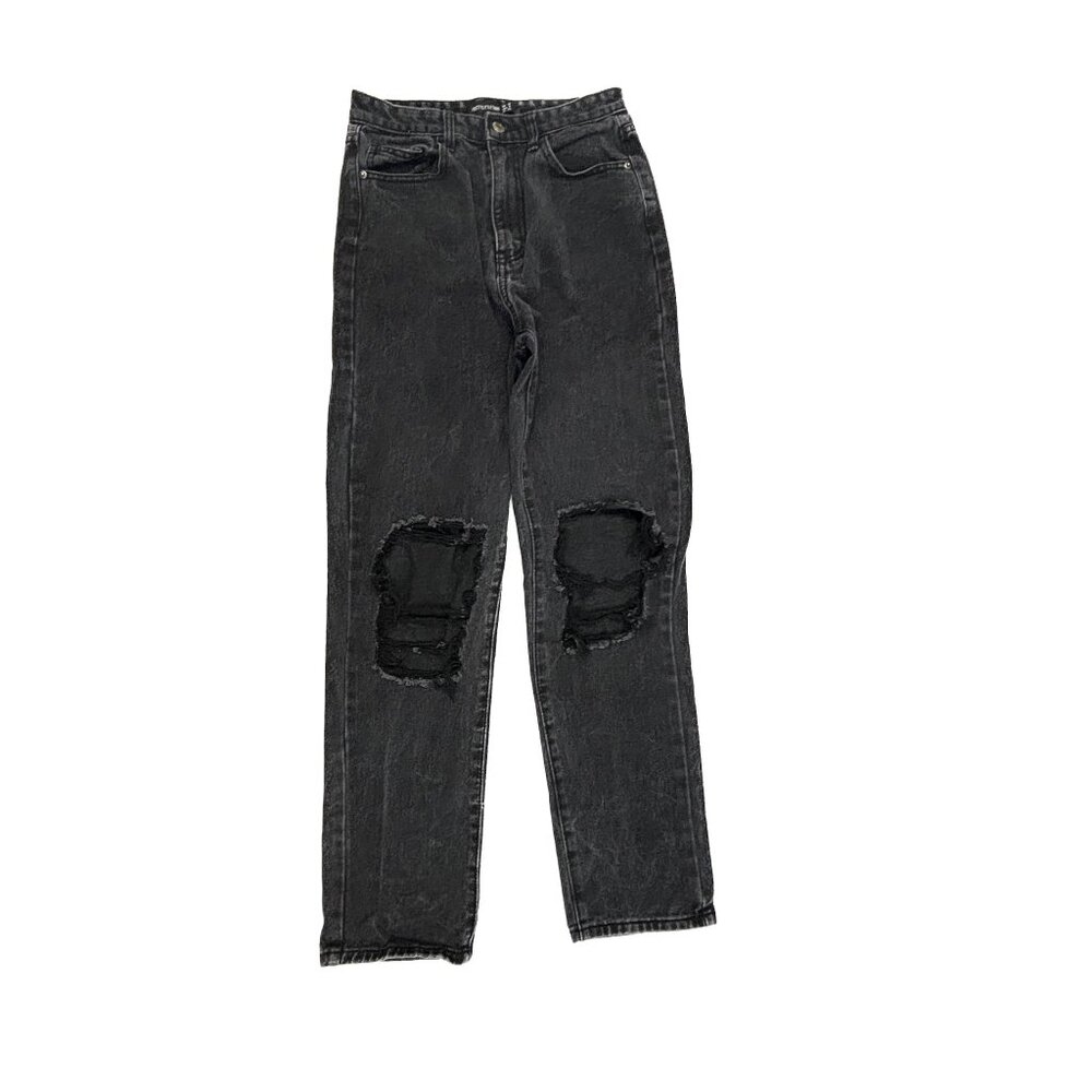 PrettyLittleThing Distressed Straight‎ Women's size 6 Black Denim jeans